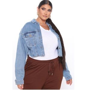 Fashion Nova Cropped Denim Jacket - Medium Wash